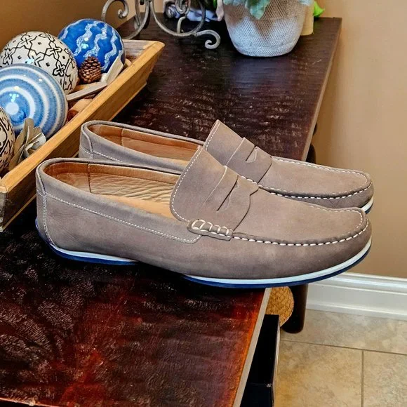 1901 | Shoes | 91 Mens Leathernubuck Loafers Gray Sz 13  display picture 2